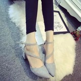 韩版新款女鞋黑灰色高跟鞋粗跟工作上班女式商务鞋尖头磨砂面单鞋