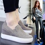 香港代购最新款女鞋松糕跟厚底套脚一脚蹬内增高帆布鞋卡其黑灰色