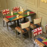 复古咖啡厅桌椅组合 美式乡村奶茶甜品店茶餐厅 Loft拼色皮质餐椅