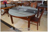 实木餐桌橡木多功能家用餐台推拉伸缩折叠饭桌1.5米钢化玻璃圆桌