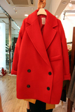 韩国代购东大门2014冬季新款双排扣加厚羊毛呢大衣外套呢子大衣女