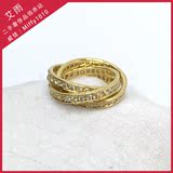 卡地亚18K黄金镶钻戒指金三环满钻奢侈品52号戒指二手正品JCA0070