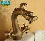 中式创意全铜仿古水龙头欧式浴室柜台上下盆个性单孔冷热面盆龙头