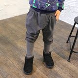 日系童装男童休闲裤潮 秋冬2015新款韩版假两件加绒儿童长裤