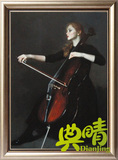 陈逸飞古典写实人物油画手绘 欧洲大提琴美女高档门厅装饰画AD09