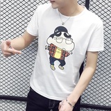 夏季潮男卡通短袖T恤韩版圆领纯棉青少年修身蜡笔小新胖学生大码
