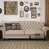 美式新款原木 三人布艺拉扣组合沙发大小户型别墅设计师客厅风格