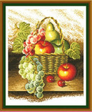 水果静物鲜花水果客厅餐厅挂画果香四溢水果篮苹果机绣成品十字绣