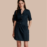 现货代购Burberry博柏利都市度假系列军风棉质混纺衬衫式连衣裙