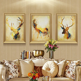 晶典美式客厅装饰画沙发背景墙画餐厅三联画挂画欧式玄关画发财鹿