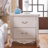 欧式床头柜简约实木雕花美式卧室组装床边柜法式烤漆白色储物柜