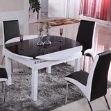 实木餐桌冰花餐桌椅组合6人伸缩折叠方圆餐台小户型钢化玻璃餐桌
