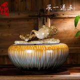 中式陶瓷流水喷泉摆件客厅创意茶壶雾化加湿器招财景观鱼缸工艺品
