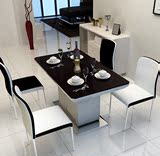 餐桌椅组合现代简约4人6长方形黑白伸缩电磁炉钢化玻璃多功能饭桌