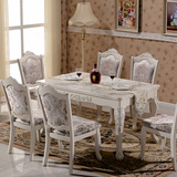 欧式餐桌椅组合6人小户型大理石餐桌椅实木田园象牙白色饭桌子