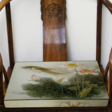 新款鱼荷印花中式坐垫古典红木创意花鸟三人沙发飘窗坐垫定做布艺
