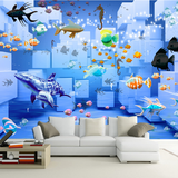 无缝3d立体大型壁画 海底世界 卡通壁纸儿童房婴儿游泳馆背景墙纸