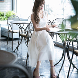 欧洲站2016夏季新款韩版修身显瘦雪纺连衣裙中长款气质无袖蕾丝裙