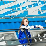 2016夏季新款韩版棒球服外套女时尚字母缎面钻石蓝百搭宽松夹克衫
