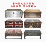 英伦复古做旧米字英国旗大木箱子皮箱茶几 美式储物箱茶几咖啡桌