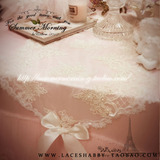 LACESHABBY进口高级定制奢华珍珠亮片刺绣蕾丝桌旗桌布盖巾