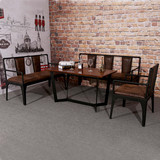 美式复古铁艺双人沙发餐厅休闲卡座桌椅实木茶几沙发椅