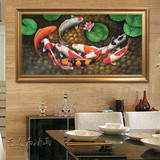纯手绘油画风水九鱼图现代欧式中式鲤鱼装饰画客厅沙发背景墙挂画