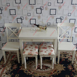 欧式田园可折叠伸缩餐桌椅组合象牙白色实木餐桌小户型韩式小餐桌
