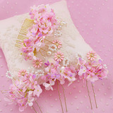 甜美韩式新娘头饰头花手工粉色花朵发簪结婚发梳婚纱礼服发饰配饰