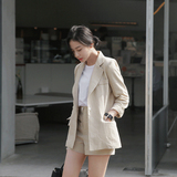 韩国东大门休闲棉麻西装套装女夏季显瘦薄款长袖西服短裤两件套潮