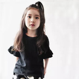 亲子装母女韩国童装女童夏装2016新款韩版纯棉荷叶边儿童短袖T恤