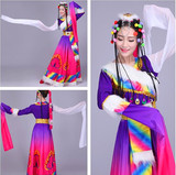 新款水袖长袖藏族舞蹈服装女装演出服长袖民族藏族舞台表演服装