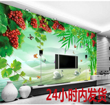 清新3D天鹅湖立体水果葡萄壁画客厅卧室电视背景墙无缝真丝布墙纸
