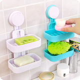 浴室强力静电吸盘肥皂盒 创意卫生间大号双层沥水香皂盒 肥皂架