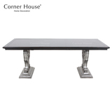 Cornerhouse法式美式经典实木长餐桌2米雕花复古做旧实木餐桌