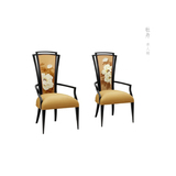 现代中式客厅组合沙发 布艺扇形沙发 水曲柳实木牡丹花单人椅