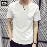 2016韩版夏季男士短袖t恤男纯棉修身v领青少年半袖男装体恤潮流