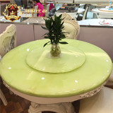 欧式圆桌 天然进口青玉大理石圆桌 天然绿玉石餐桌 绿色餐桌椅