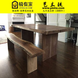 复古美式餐桌 原木实木桌咖啡厅餐桌茶几 不规则自然边餐桌椅组合