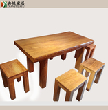 老榆木餐桌椅组合中式全实木长桌 现代简约田园老榆木茶桌咖啡桌