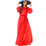 波西米亚沙滩裙海边度假大红色雪纺连衣裙长袖大摆显瘦气质长裙夏