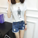 夏季新款韩版修身百搭纯棉白色短袖t恤女学生卡通印花半袖体恤潮