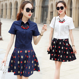 2016夏季新款短袖衬衫套装裙女韩版显瘦二件套短裙子两件套连衣裙