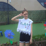 韩国ulzzang夏季女装宽松打底外穿流苏无袖背心韩版短款上衣学生