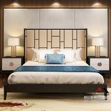 新中式实木床现代简约软包床1.8米双人床婚床会所样板间卧室家具