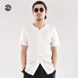 玄笙2016夏季新款原创中国风复古盘扣亚麻宽松短袖男士衬衫