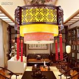 中式仿古羊皮吊灯餐厅客厅茶楼实木灯饰复古书房包间圆形灯中国风