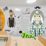 抽象动物墙纸 咖啡餐厅KTV鞋店服装店壁纸 手绘涂鸦无缝大型壁画