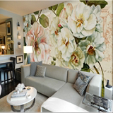 大型无缝壁画简约唯美中式客厅卧室沙发背景墙壁纸盛开山茶花卉