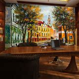 地中海大型壁画油画城市街景墙纸休闲咖啡餐厅包厢书房沙发墙壁纸